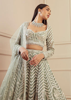 Green Georgette Dupatta Lehenga Set