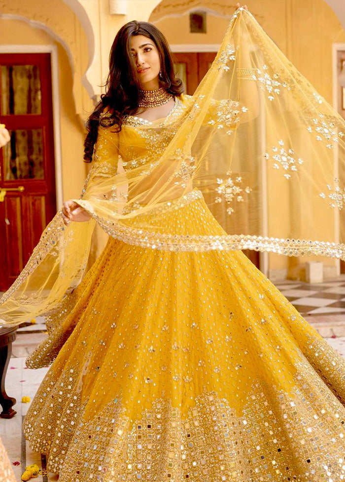 Yellow Georgette Dupatta Lehenga Set