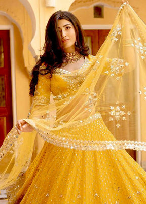 Yellow Georgette Dupatta Lehenga Set