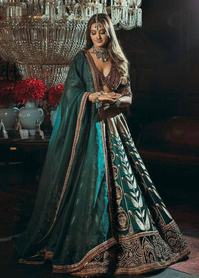 Green Blended Silk Dupatta Lehenga Set