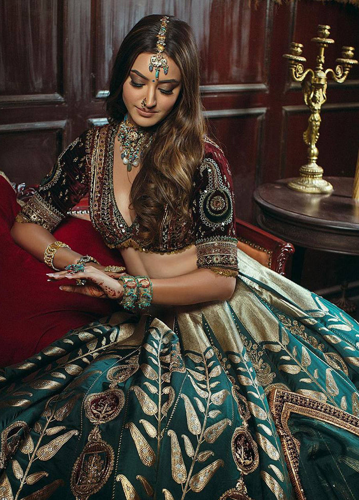 Green Blended Silk Dupatta Lehenga Set