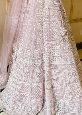 Pink Net Dupatta Lehenga Set