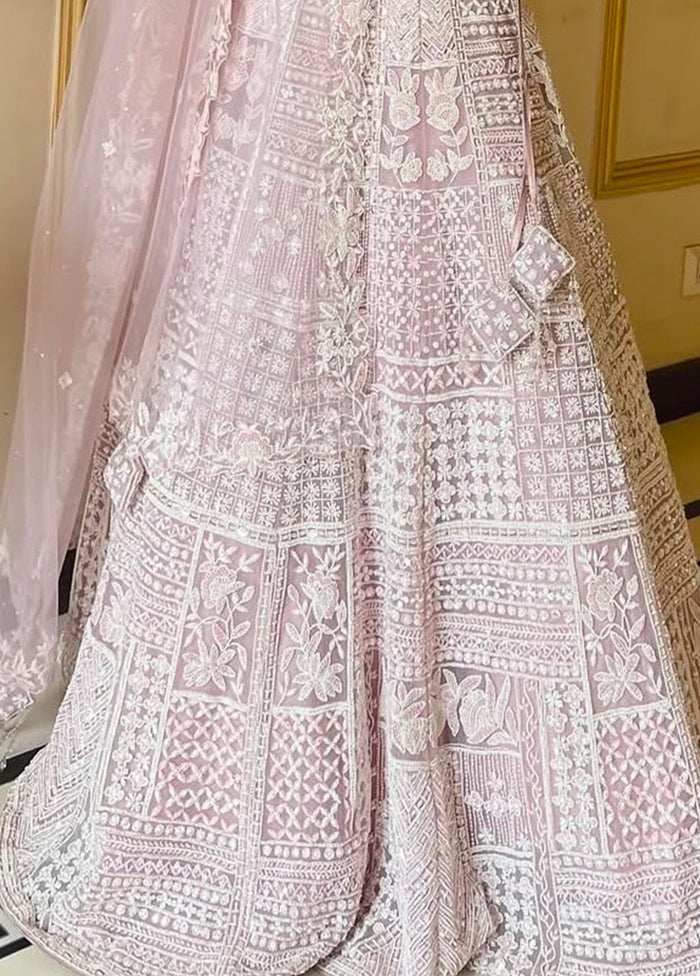 Pink Net Dupatta Lehenga Set