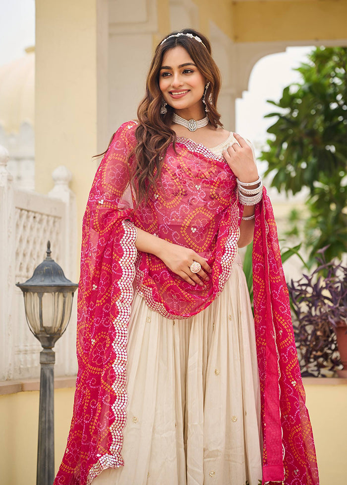 Cream Blended Silk Dupatta Lehenga Set
