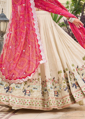 Cream Blended Silk Dupatta Lehenga Set