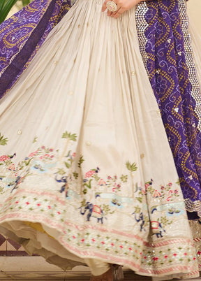 Cream Blended Silk Dupatta Lehenga Set