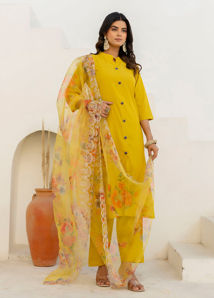 3 Pc Yellow Silk Suit Set