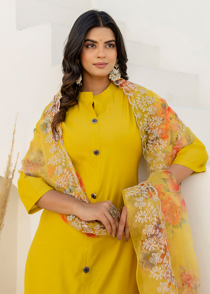 3 Pc Yellow Silk Suit Set