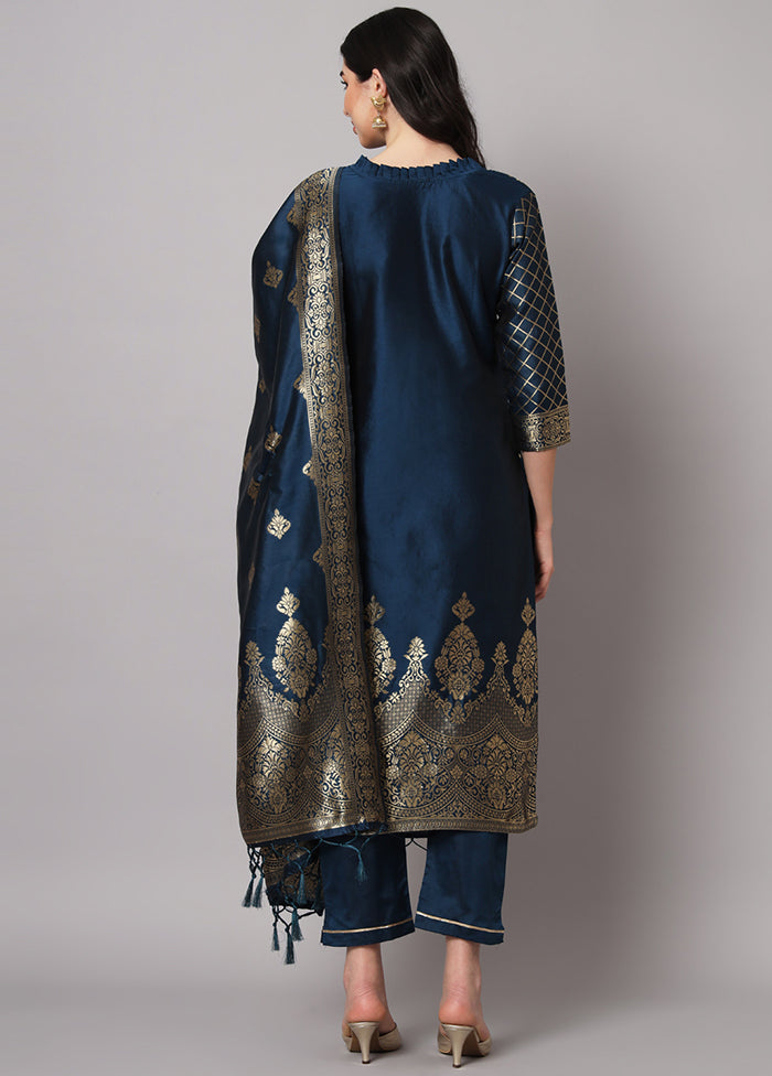 3 Pc Blue Cotton Suit Set