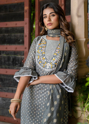 3 Pc Grey Silk Suit Set