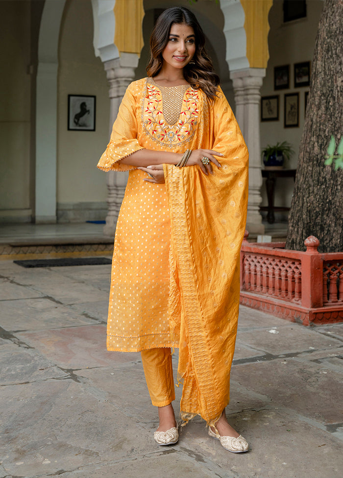 3 Pc Yellow Silk Suit Set