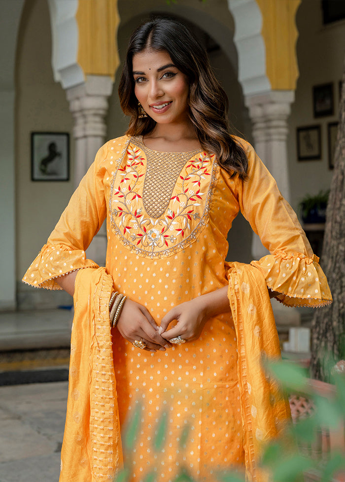 3 Pc Yellow Silk Suit Set