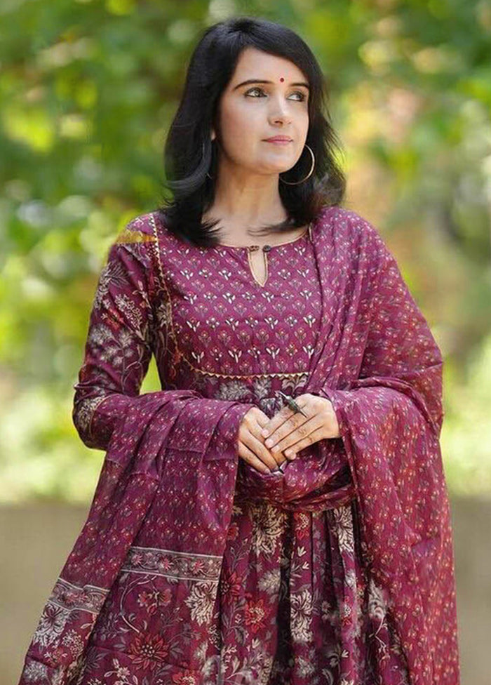 3 Pc Maroon Silk Suit Set