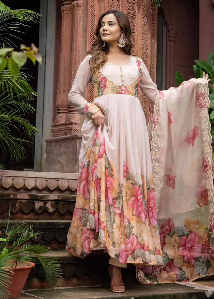 3 Pc Peach Georgette Suit Set