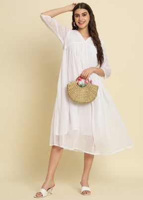 White Woven Work Silk Kurti