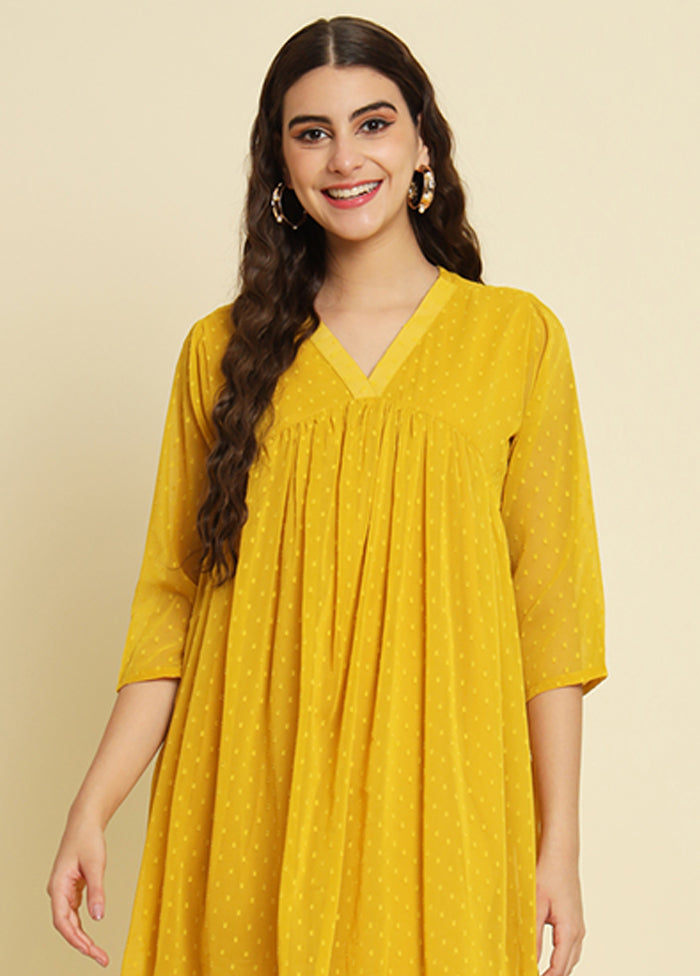 Yellow Woven Work Silk Kurti