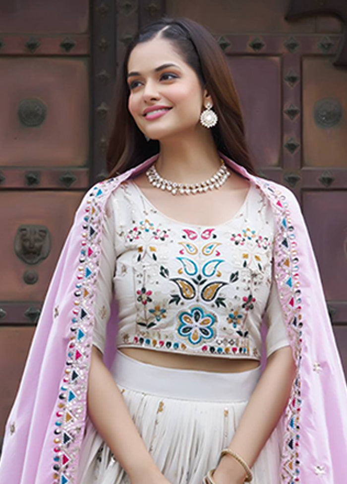 White Blended Silk Dupatta Lehenga Set