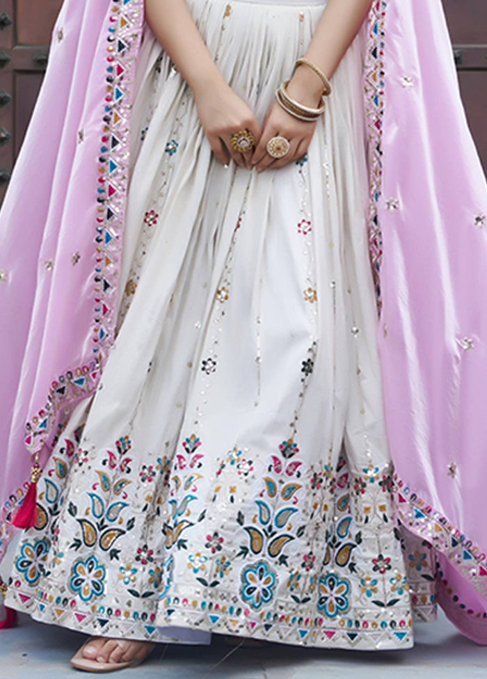 White Blended Silk Dupatta Lehenga Set