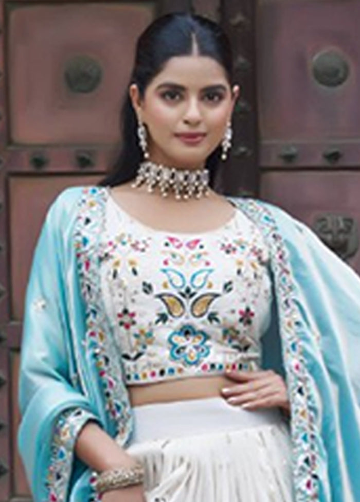 White Blended Silk Dupatta Lehenga Set