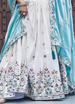 White Blended Silk Dupatta Lehenga Set