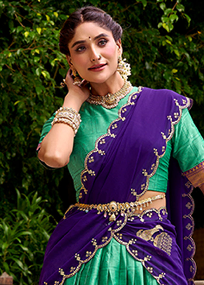 Green Cotton Dupatta Lehenga Set