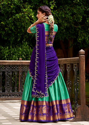 Green Cotton Dupatta Lehenga Set