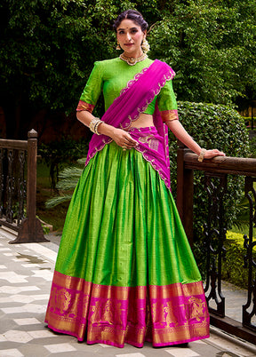 Green Cotton Dupatta Lehenga Set