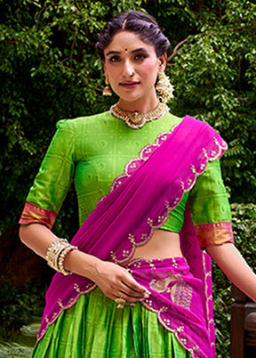 Green Cotton Dupatta Lehenga Set