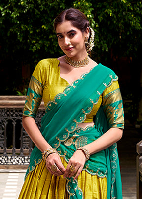 Yellow Cotton Dupatta Lehenga Set