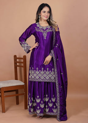 3 Pc Purple Silk Suit Set