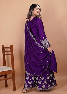 3 Pc Purple Silk Suit Set