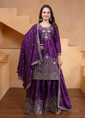3 Pc Purple Silk Suit Set