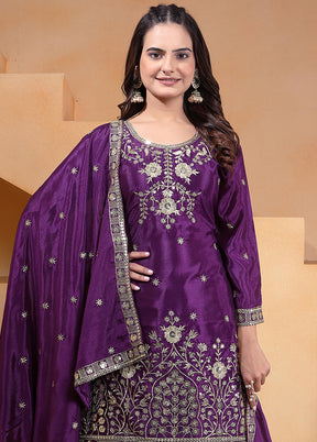3 Pc Purple Silk Suit Set