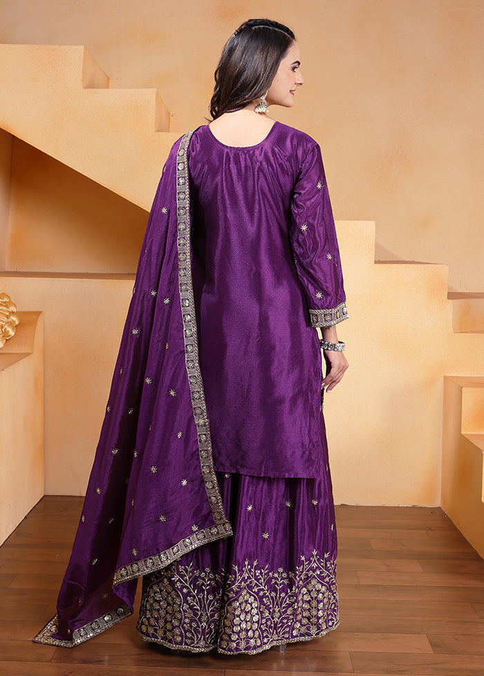 3 Pc Purple Silk Suit Set