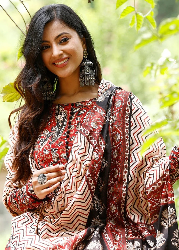 3 Pc Maroon Silk Suit Set