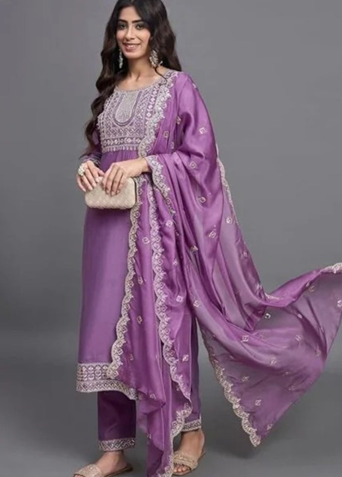 3 Pc Lavender Silk Suit Set