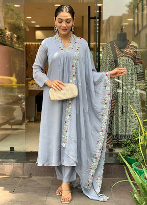3 Pc Grey Silk Suit Set