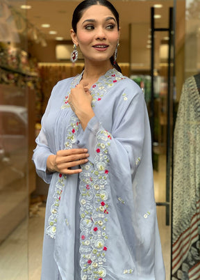 3 Pc Grey Silk Suit Set