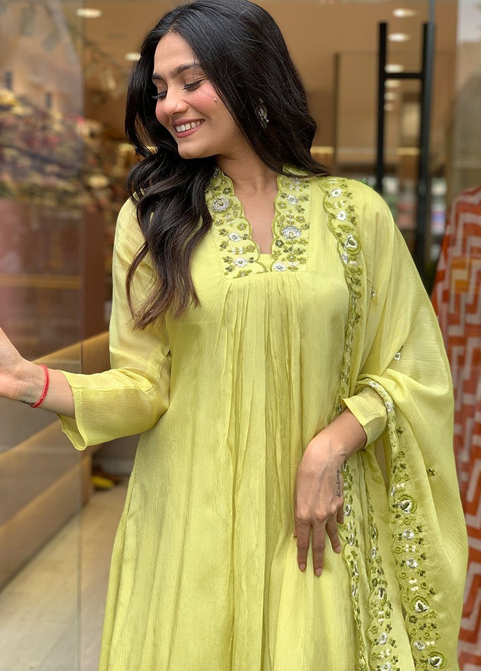 3 Pc Yellow Silk Suit Set