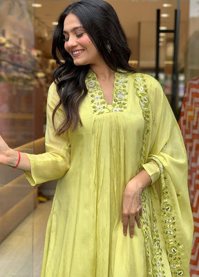 3 Pc Yellow Silk Suit Set