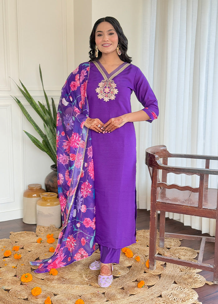 3 Pc Purple Silk Suit Set