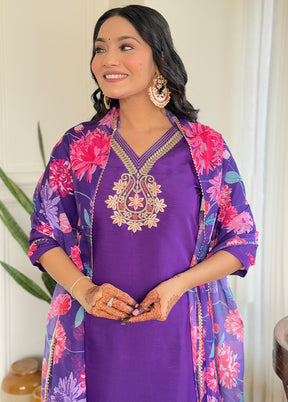 3 Pc Purple Silk Suit Set