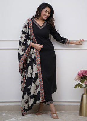 3 Pc Black Silk Suit Set