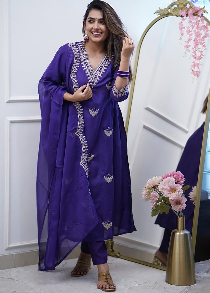 3 Pc Purple Silk Suit Set