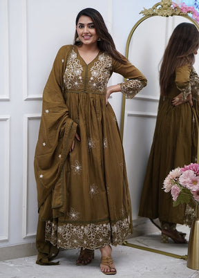 3 Pc Brown Cotton Suit Set