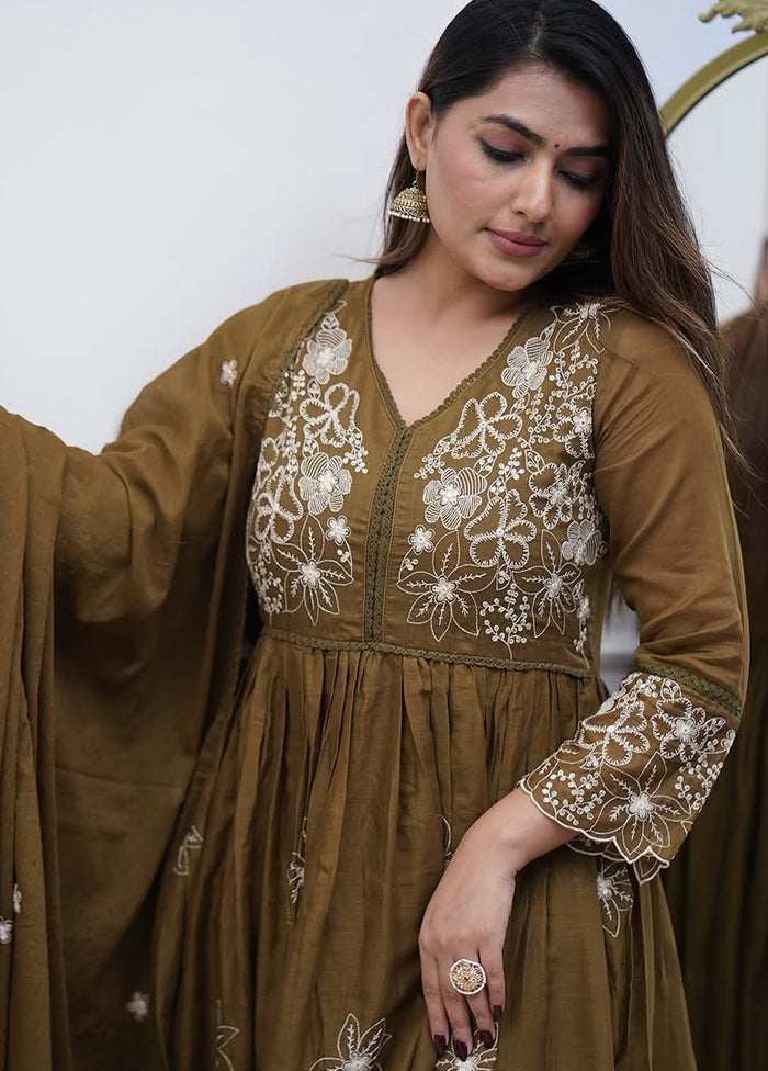 3 Pc Brown Cotton Suit Set