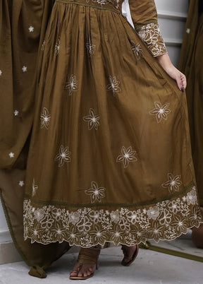 3 Pc Brown Cotton Suit Set