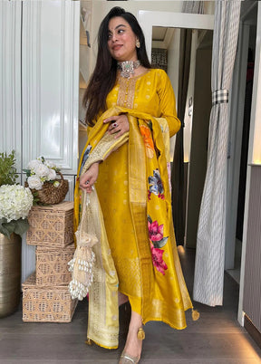 3 Pc Yellow Organza Suit Set