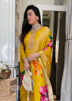 3 Pc Yellow Organza Suit Set