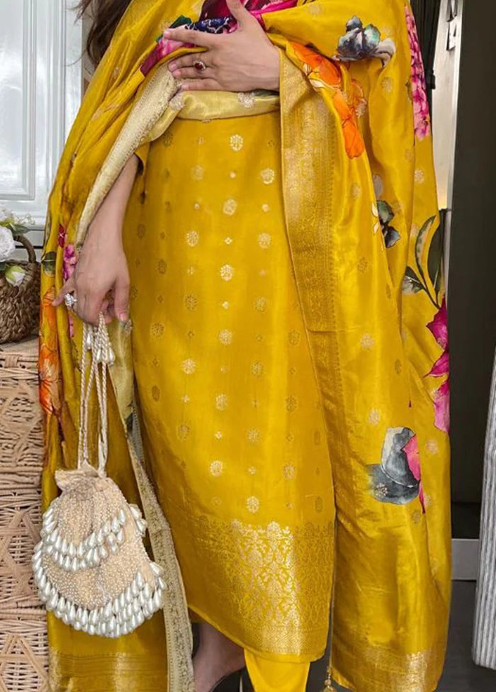 3 Pc Yellow Organza Suit Set